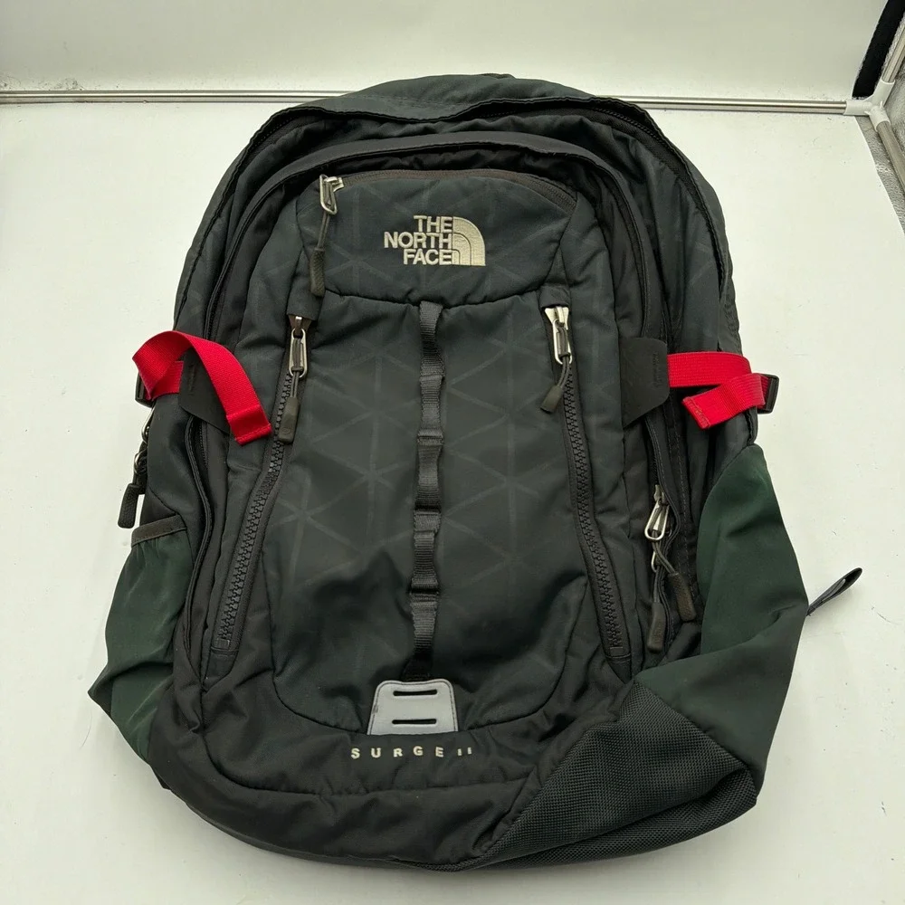The North Face Backpack Surge II Laptop Sleeve Multi Pocket Black Red Mens OS